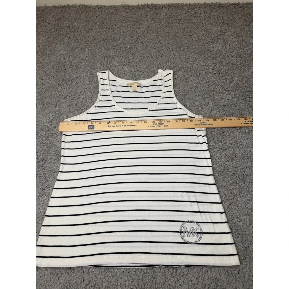 Michael Kors Womens Striped Tank Top Rhinestone MK Logo White Navy Blue Large
